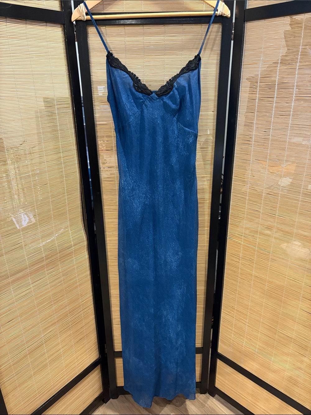 Commense Blue Slip with Black Lace Trim